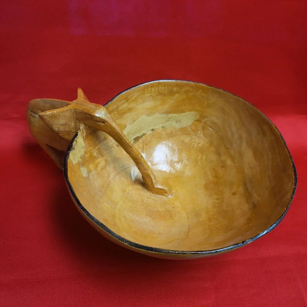 Vintage Wooden Handmade Elephant Bowl Dish Wood Carving